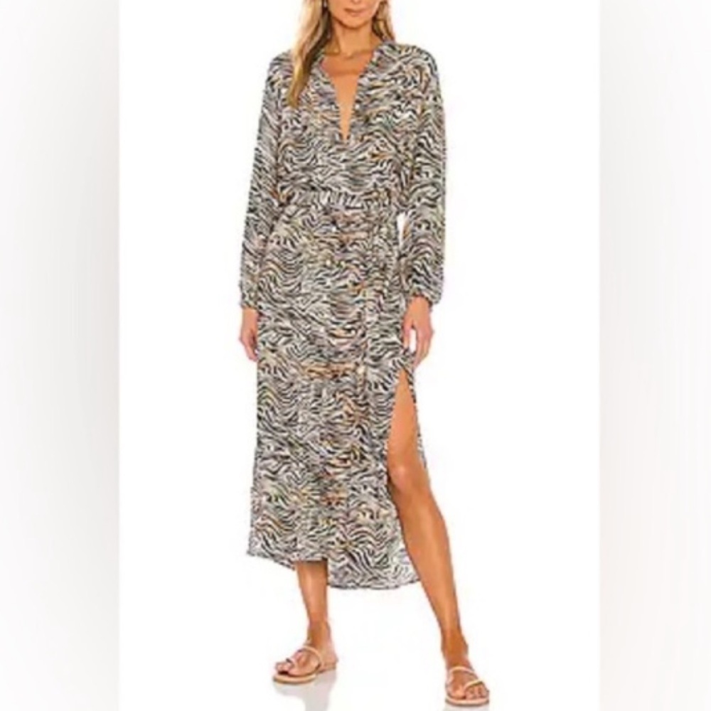 L*Space Avalon Tiger Print Belted Maxi Shirt Dress In Animal Instinct Sz Large‌‌